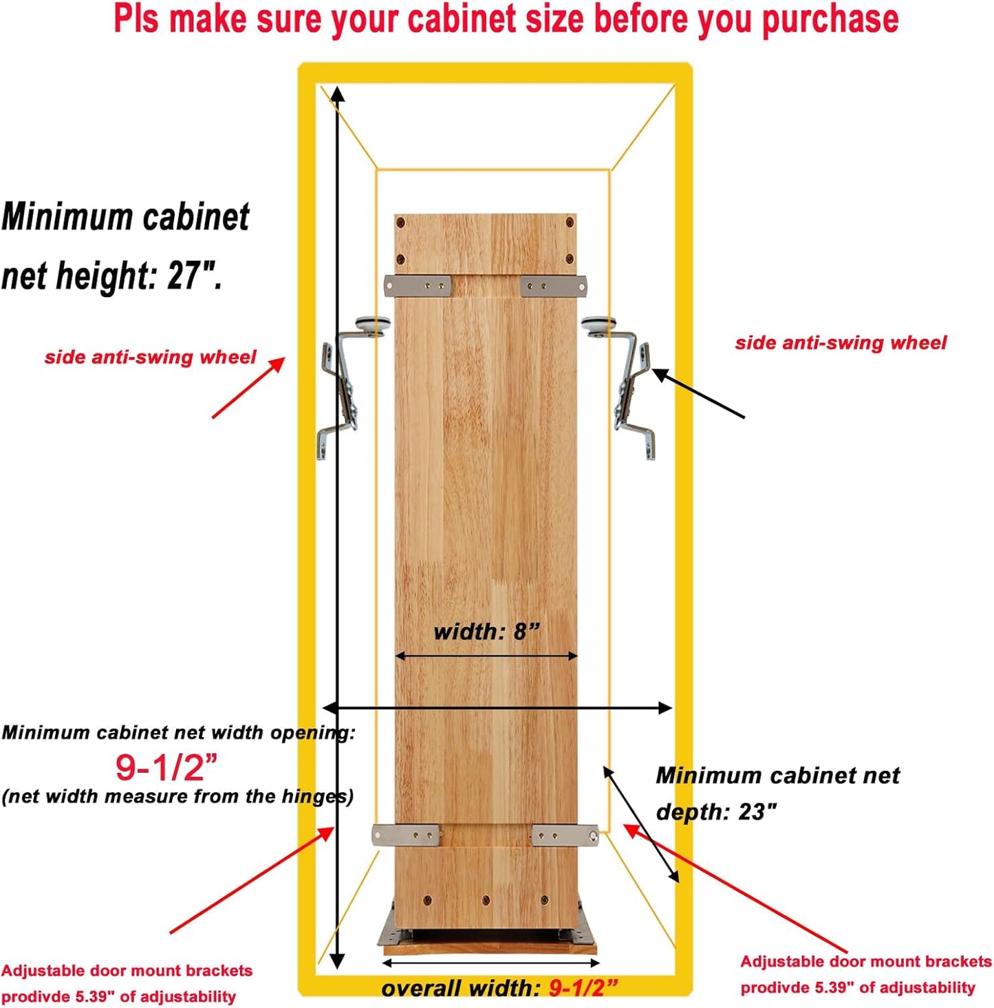 Pull Out Spice Rack Organizer for Cabinet, (5" W x 21.9" D x 25.2" H) Multi-Use Wood Pull Out Cabinet Organizer Slide Out Shelf Cabinet Storage for Kitchen, Pantry Organization