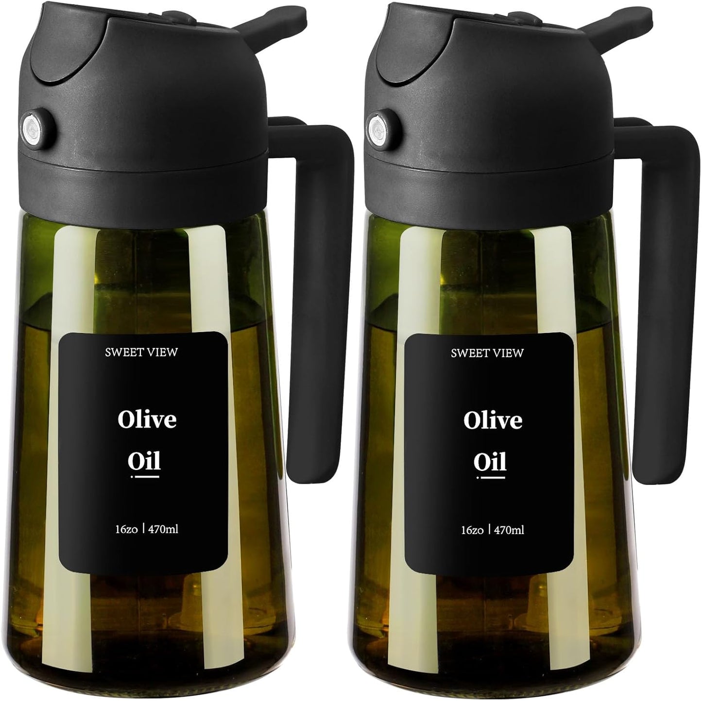 Olive Oil Sprayer for Cooking 16oz/470ml | Glass Light-Proof Oil Pourer for Kitchen with Stickers for Air Fryer, Cooking, Salad, BBQ with Stickers