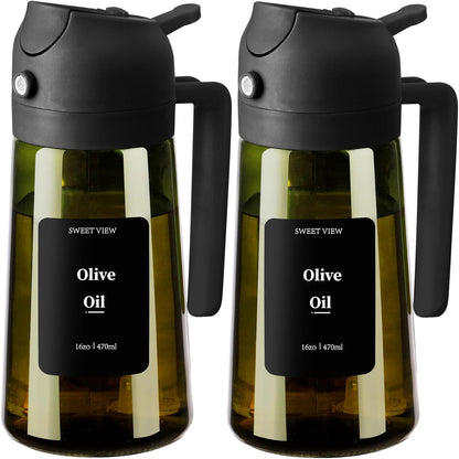 Olive Oil Sprayer for Cooking 16oz/470ml | Glass Light-Proof Oil Pourer for Kitchen with Stickers for Air Fryer, Cooking, Salad, BBQ with Stickers