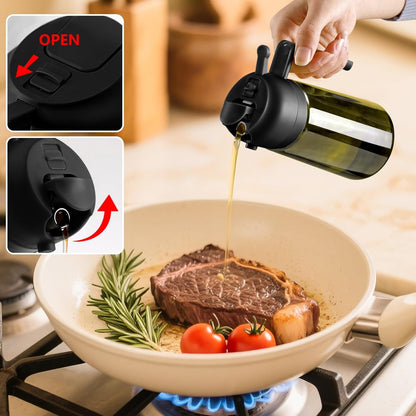 Olive Oil Sprayer for Cooking 16oz/470ml | Glass Light-Proof Oil Pourer for Kitchen with Stickers for Air Fryer, Cooking, Salad, BBQ with Stickers