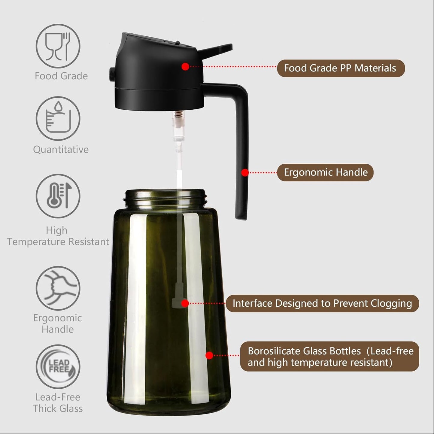 Olive Oil Sprayer for Cooking 16oz/470ml | Glass Light-Proof Oil Pourer for Kitchen with Stickers for Air Fryer, Cooking, Salad, BBQ with Stickers