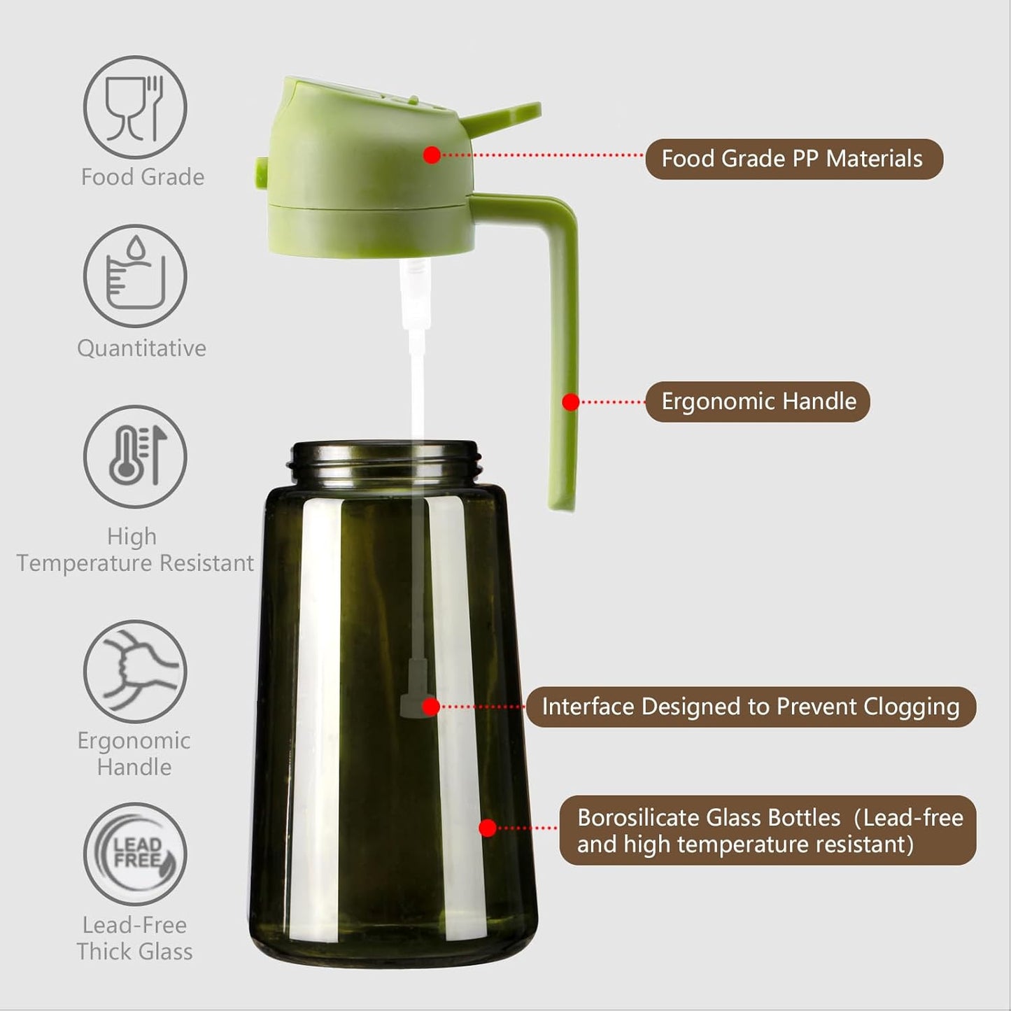 Olive Oil Sprayer for Cooking 16oz/470ml | Glass Light-Proof Oil Pourer for Kitchen with Stickers for Air Fryer, Cooking, Salad, BBQ with Stickers