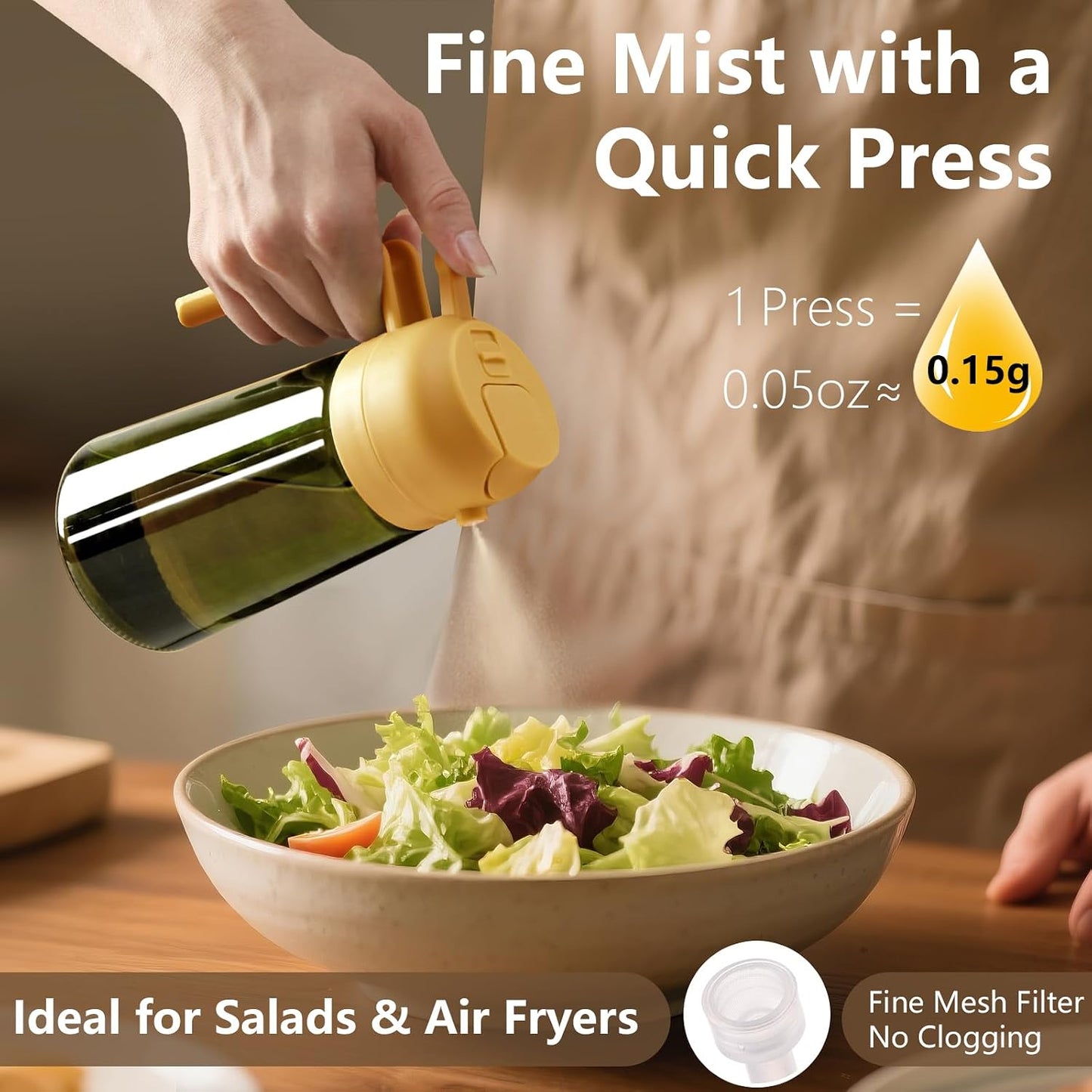 Olive Oil Sprayer for Cooking 16oz/470ml | Glass Light-Proof Oil Pourer for Kitchen with Stickers for Air Fryer, Cooking, Salad, BBQ with Stickers