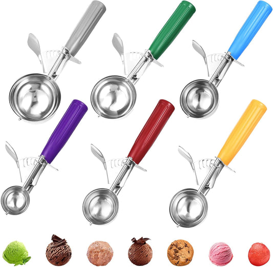 6 Pcs Ice Cream Scoops, Cookie Scoops for Baking Stainless Steel Ice Cream Scoop Cookie Dough Scoop Scooper 1.57" to 2.76" Portion Scooper Cupcake Food Batter Meatball (0.8-3.7oz)