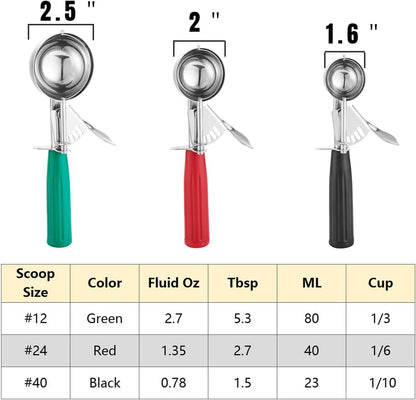 Cookie Scoop Set, Ice Cream Scoop Set, Cookie Scoops for Baking, Multiple Size Large-Medium-Small Size Disher, Professional 18/8 Stainless Steel Cupcake Scoop