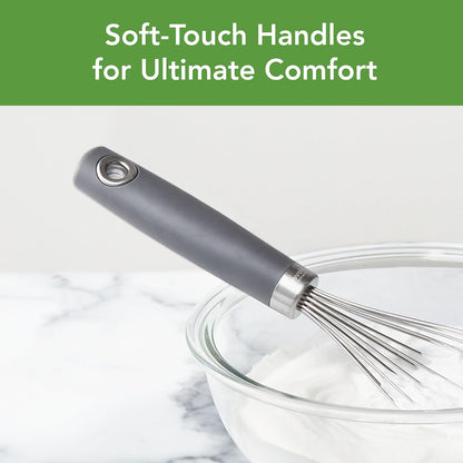 Wire Whisk Set of 2 for Baking Cooking Mixing Whisking, 10" & 12" Inch Stainless Steel Wire Kitchen Whisk Set Balloon Design Sturdy Comfort Grip Handle BPA Free Dishwasher Safe, Charcoal Gray