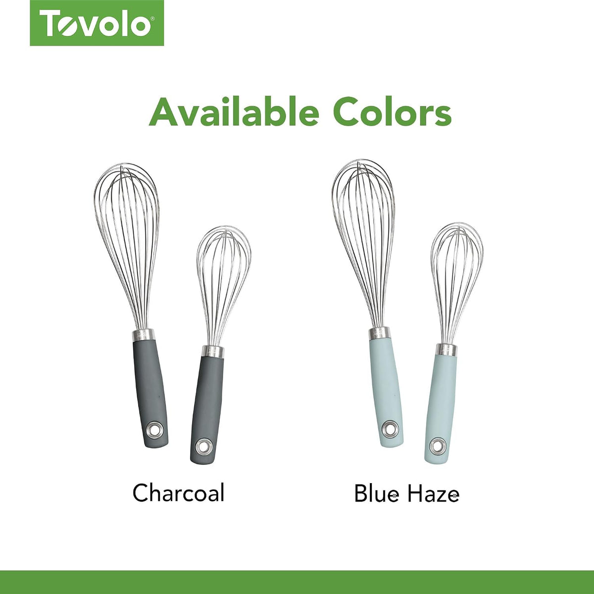 Wire Whisk Set of 2 for Baking Cooking Mixing Whisking, 10" & 12" Inch Stainless Steel Wire Kitchen Whisk Set Balloon Design Sturdy Comfort Grip Handle BPA Free Dishwasher Safe, Charcoal Gray