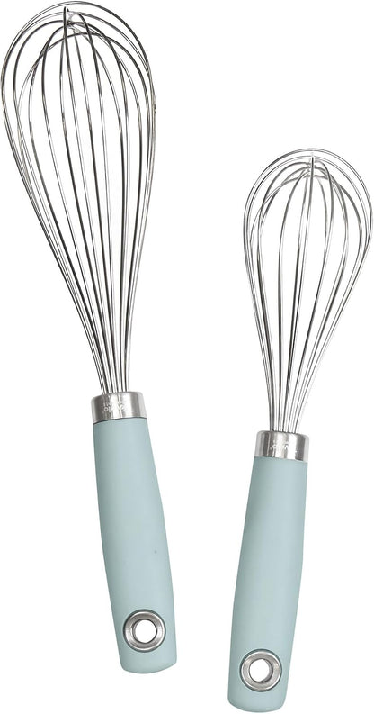 Wire Whisk Set of 2 for Baking Cooking Mixing Whisking, 10" & 12" Inch Stainless Steel Wire Kitchen Whisk Set Balloon Design Sturdy Comfort Grip Handle BPA Free Dishwasher Safe, Charcoal Gray