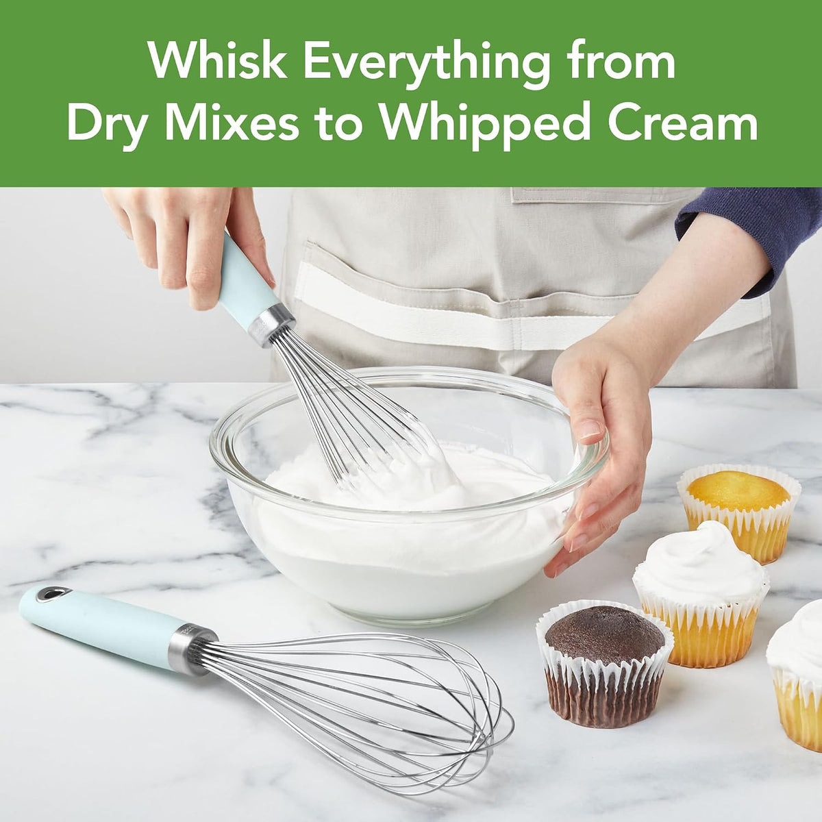 Wire Whisk Set of 2 for Baking Cooking Mixing Whisking, 10" & 12" Inch Stainless Steel Wire Kitchen Whisk Set Balloon Design Sturdy Comfort Grip Handle BPA Free Dishwasher Safe, Charcoal Gray