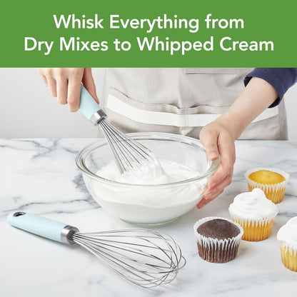 Wire Whisk Set of 2 for Baking Cooking Mixing Whisking, 10" & 12" Inch Stainless Steel Wire Kitchen Whisk Set Balloon Design Sturdy Comfort Grip Handle BPA Free Dishwasher Safe, Charcoal Gray