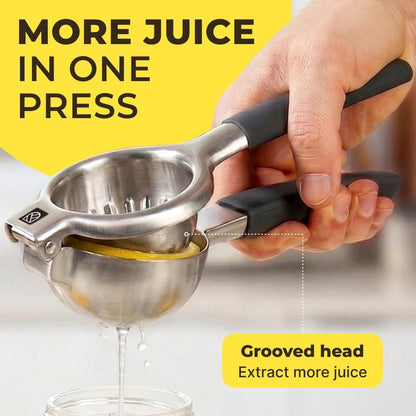 Stainless Steel Lemon Squeezer Press - No Seeds, Pro-Grade, Effortlessly Get Every Drop - Manual Non-Slip Grip Design - Lemon Lime Squeezer, Orange, and Citrus Fruit Hand Held Lemon Juicer Squeezer