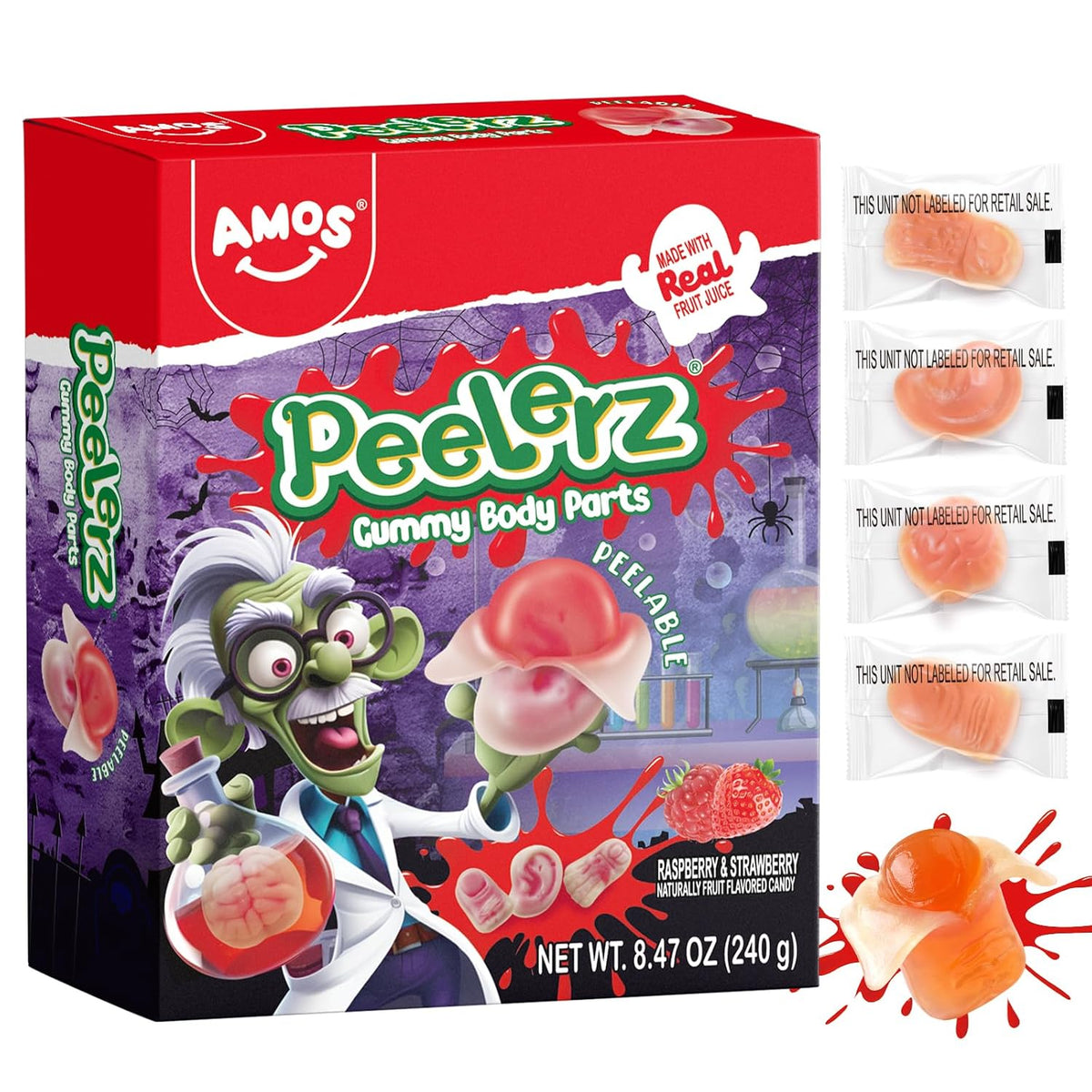 AMOS Peelerz Peelable Gummy Candy Variety Pack, Mango, Grape, Green Apple, Pineapple, Banana & Lemon Flavors, Made with Real Fruit Juice, 6 Bags, 19.22 oz (545 g)