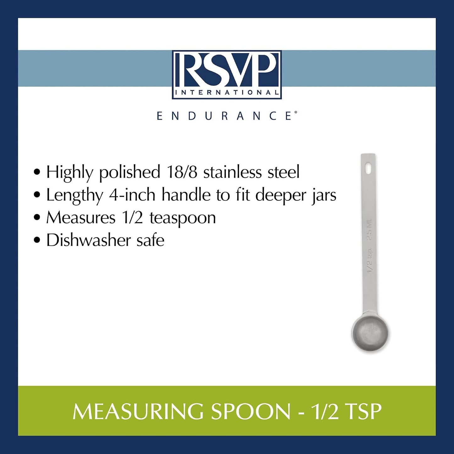 Endurance Kitchen Collection Open Stock Measuring Spoon, Stainless Steel, Dishwasher Safe, 0.5-Teaspoon
