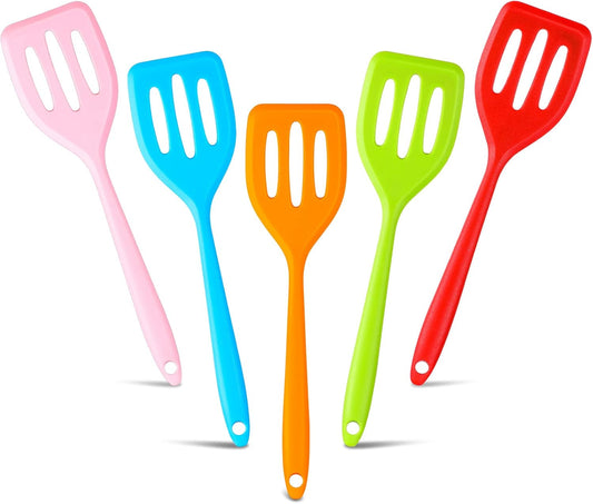 5 Pack Small Silicone Slotted Spatula Turner for Cooking Baking | Mini Rubber Fish Flipper, Slotted Design, Small Pan Fit, Silicone Spatulas Set, Non Stick Safe, Kitchen Utensils tool