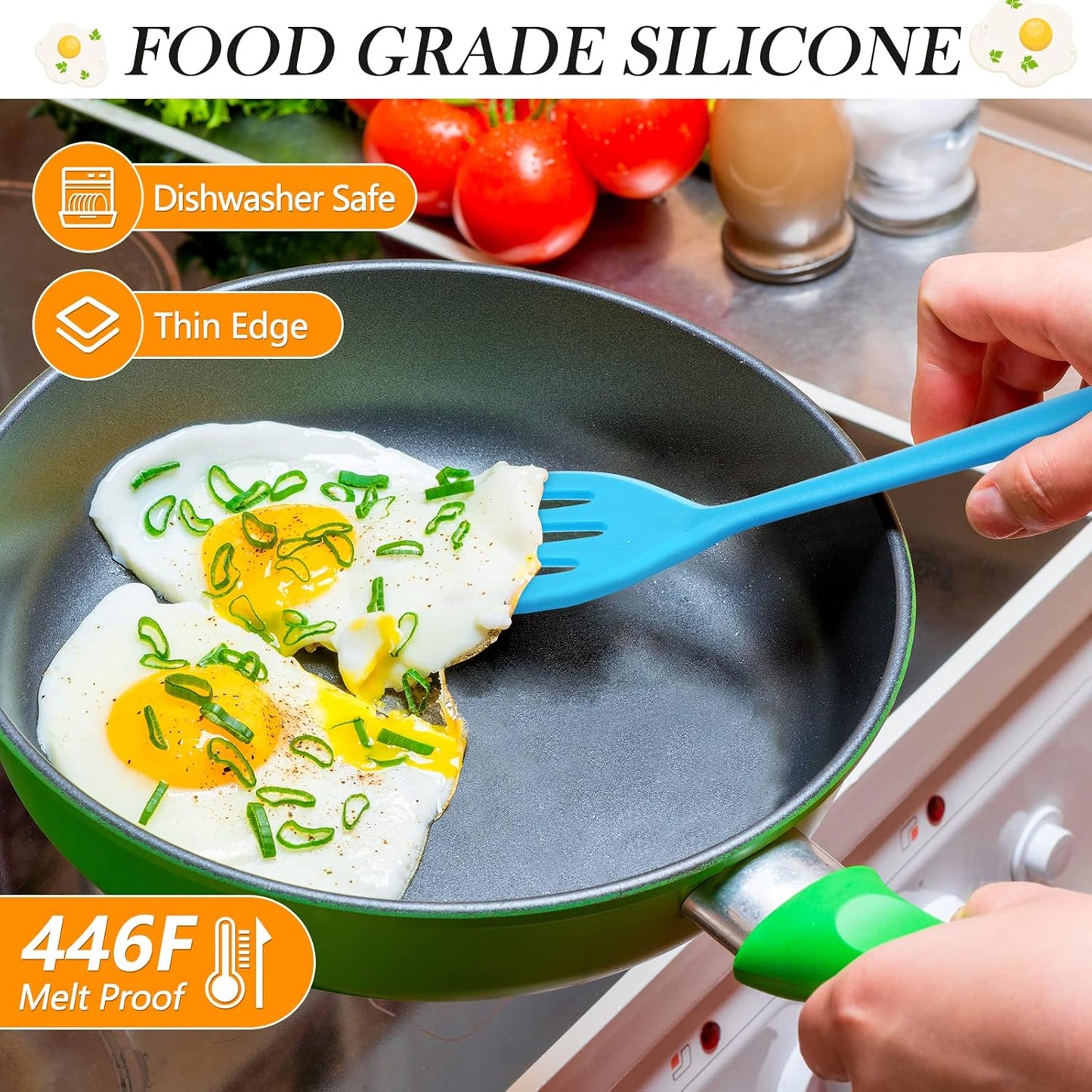 5 Pack Small Silicone Slotted Spatula Turner for Cooking Baking | Mini Rubber Fish Flipper, Slotted Design, Small Pan Fit, Silicone Spatulas Set, Non Stick Safe, Kitchen Utensils tool