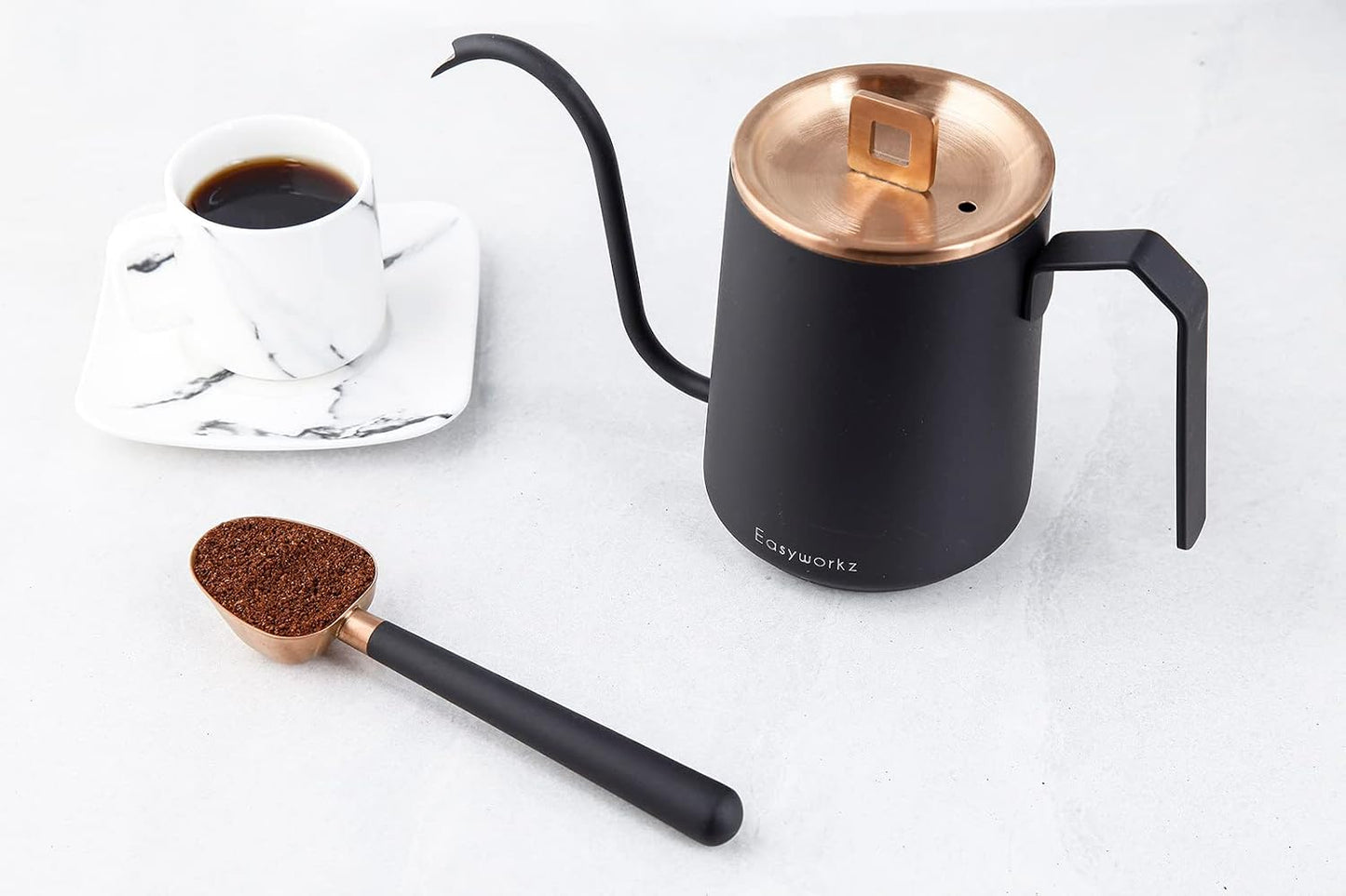 Stainless Steel Long Hollow Handle Coffee Scoop,7g Measuring Spoon for Ground Coffee and Loose Leaf Tea, Rose Gold-Black