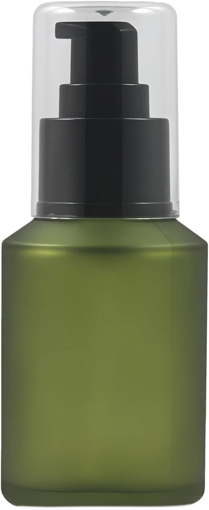 1PCS 60ML/2OZ Empty Refillable Green Frosted Glass Bottles with Pump Vial Cosmetic Dispenser Jars Storage Container Portable Travel Bottle Sample Trial Packing