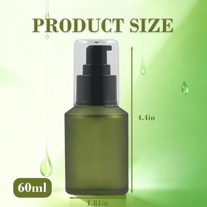 1PCS 60ML/2OZ Empty Refillable Green Frosted Glass Bottles with Pump Vial Cosmetic Dispenser Jars Storage Container Portable Travel Bottle Sample Trial Packing