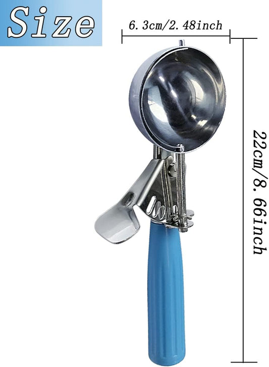 Stainless Steel Ice Cream Scoop Set Dishers Scoops Cookie Scoop Set Food Scoop, Right Handed Scoop, Blue Handle (2.48 Inch)