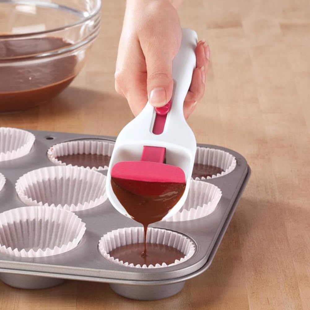 Cupcake Scoop, Slide Button Cake Batter Dispensing Spoon Pastry Spatula Spoon Home Baking Tool for DIY Cupcake, Ice Cream Ball, Cookie(White)