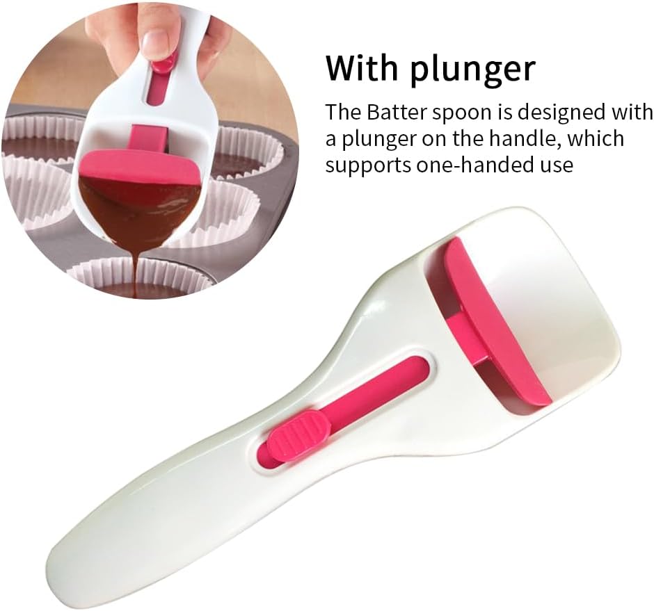 Cupcake Scoop, Slide Button Cake Batter Dispensing Spoon Pastry Spatula Spoon Home Baking Tool for DIY Cupcake, Ice Cream Ball, Cookie(White)