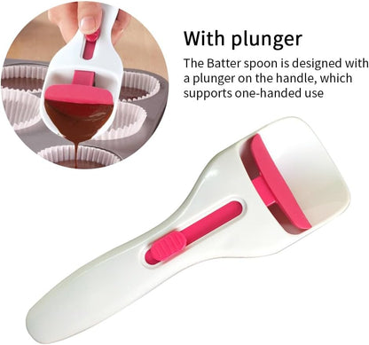 Cupcake Scoop, Slide Button Cake Batter Dispensing Spoon Pastry Spatula Spoon Home Baking Tool for DIY Cupcake, Ice Cream Ball, Cookie(White)