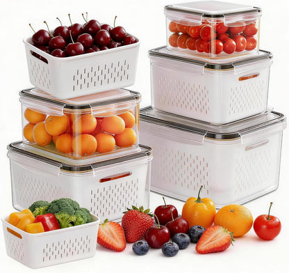 Fruit Storage Containers for Fridge, Plastic Fruit Containers Set