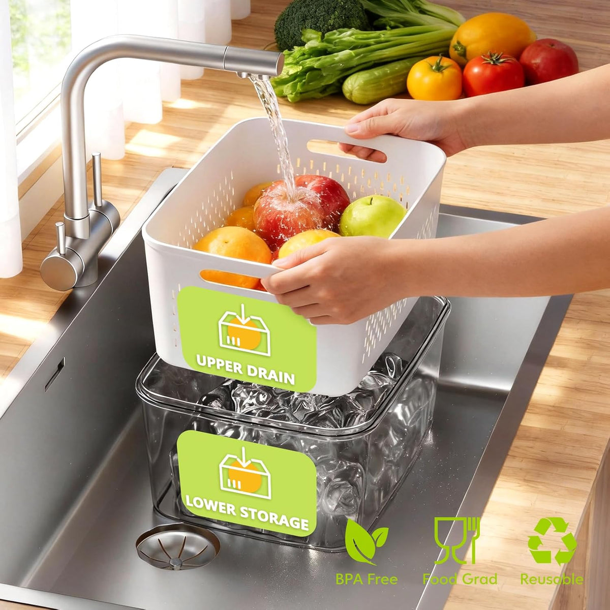 Fruit Storage Containers for Fridge, Plastic Fruit Containers Set