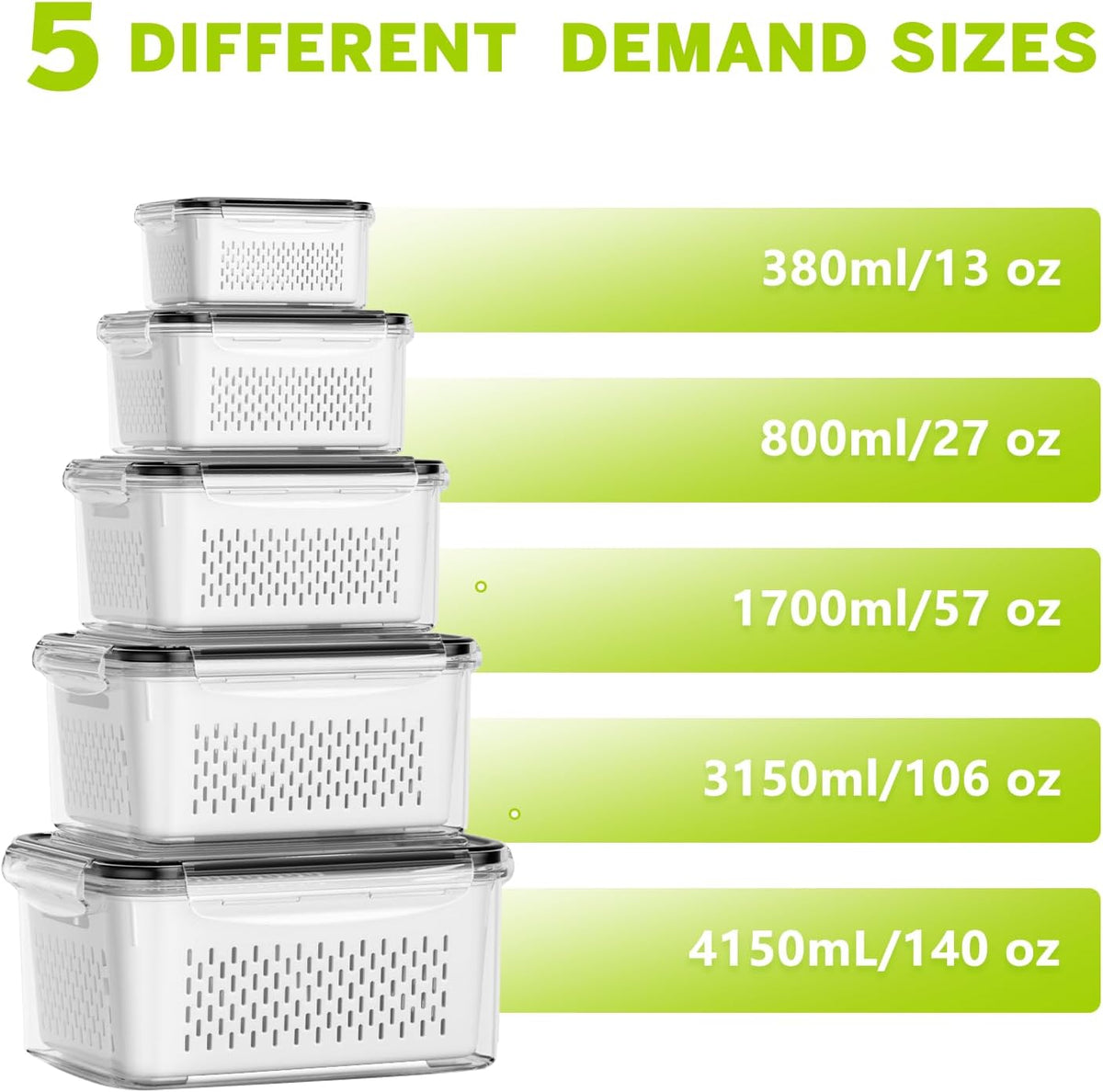 Fruit Storage Containers for Fridge, Plastic Fruit Containers Set