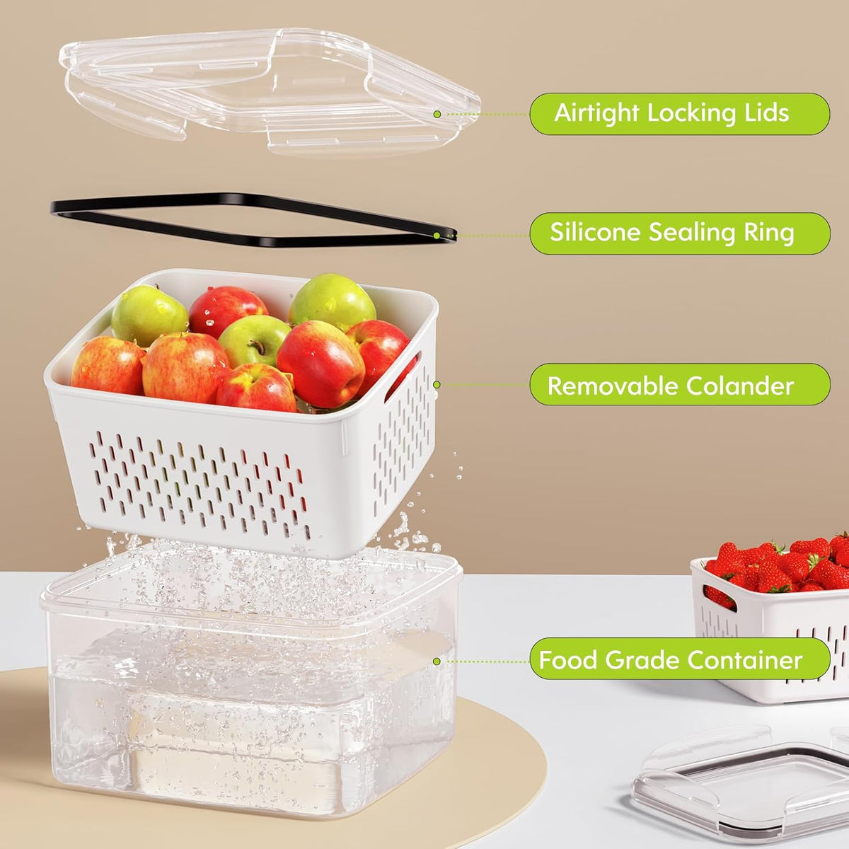 Fruit Storage Containers for Fridge, Plastic Fruit Containers Set