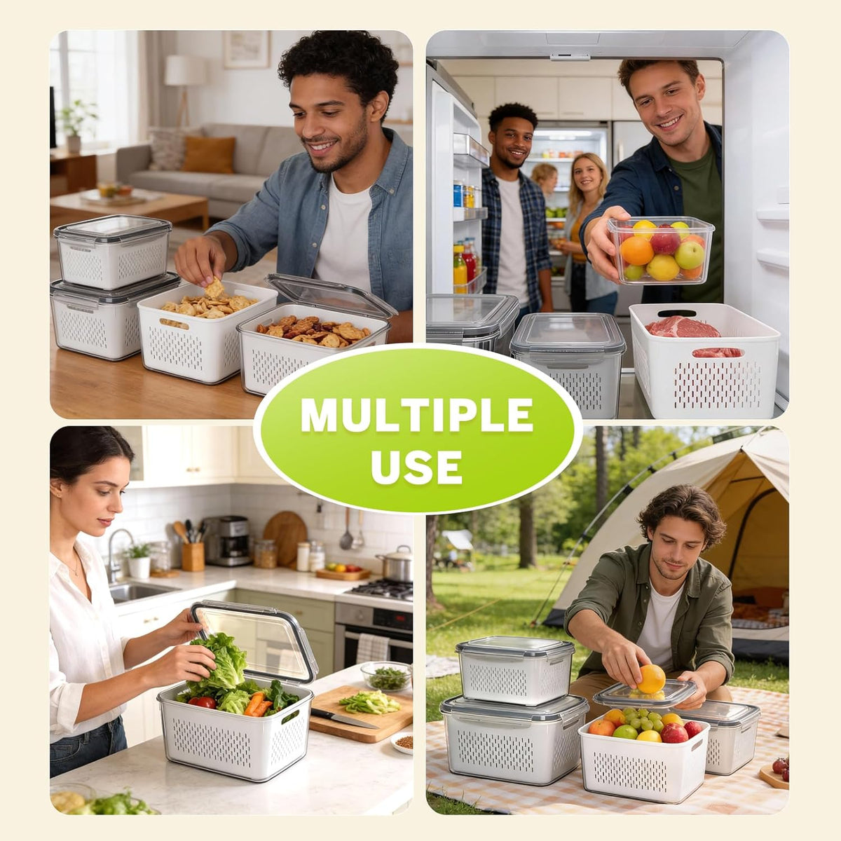 Fruit Storage Containers for Fridge, Plastic Fruit Containers Set