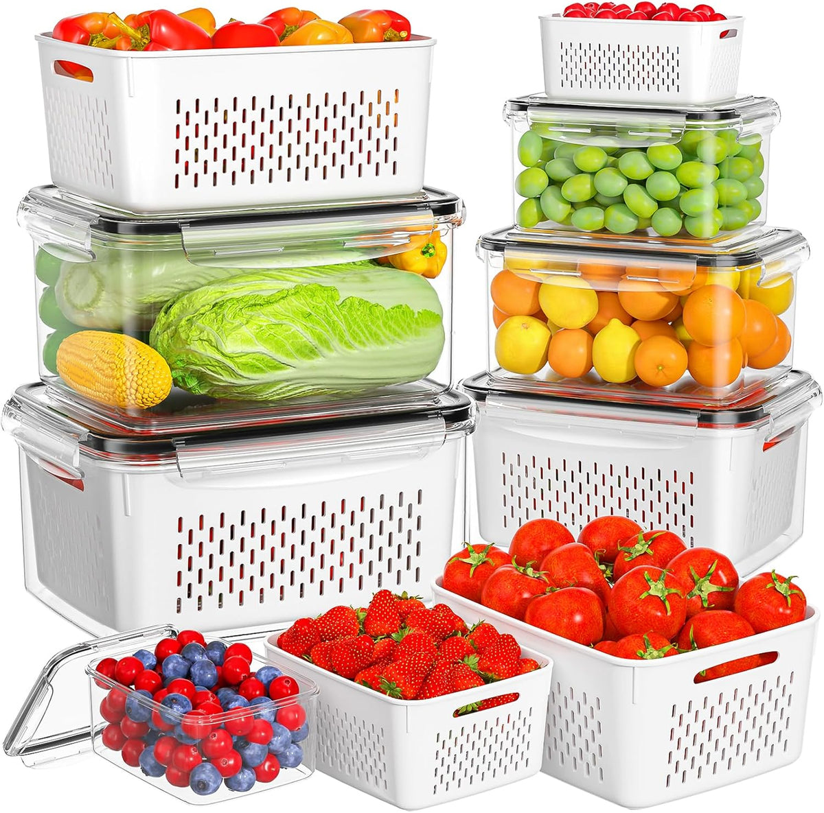 Fruit Storage Containers for Fridge, Plastic Fruit Containers Set