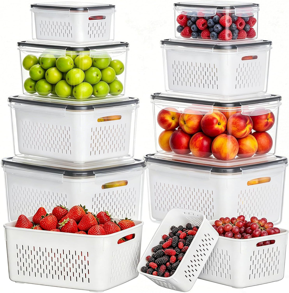 Fruit Storage Containers for Fridge, Plastic Fruit Containers Set