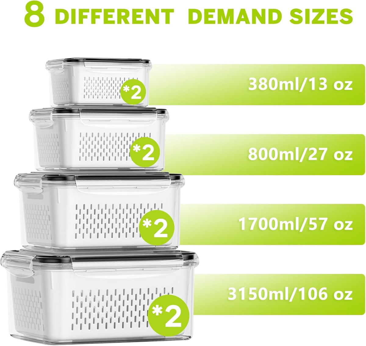Fruit Storage Containers for Fridge, Plastic Fruit Containers Set