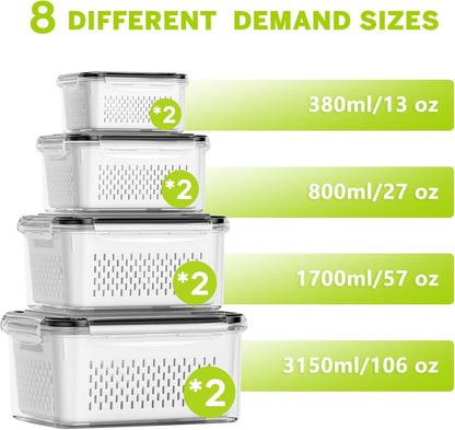 Fruit Storage Containers for Fridge, Plastic Fruit Containers Set