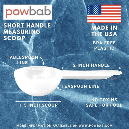 1 Tablespoon Measure Spoon Short Handle Scoops for Canisters . Made in USA. Dual Use Powder Measure for 1 Teaspoon to 1 Tablespoon Scoop. Protein, Spices, Coffee Scoop. BPA Free (10 count)