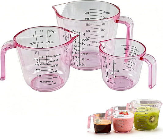 Pink Measuring Cups Set - 3pc 150ml/300ml/600ml | Liquid Measuring Cups for Baking & Cooking with Multiple Scales, with Handle and Triangle Mouth，Cute Pink Kitchen Accessories