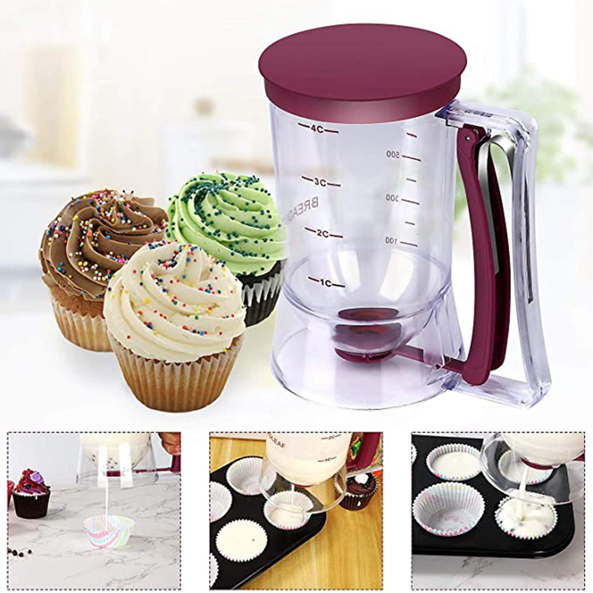 Pancake Batter Dispenser, 900ml Batter Separator Cupcakes Pancakes Cookie Cake Waffles Batter Dispenser Cookie Separator Batter Cream Speratator Cup for Pancakes, Waffles
