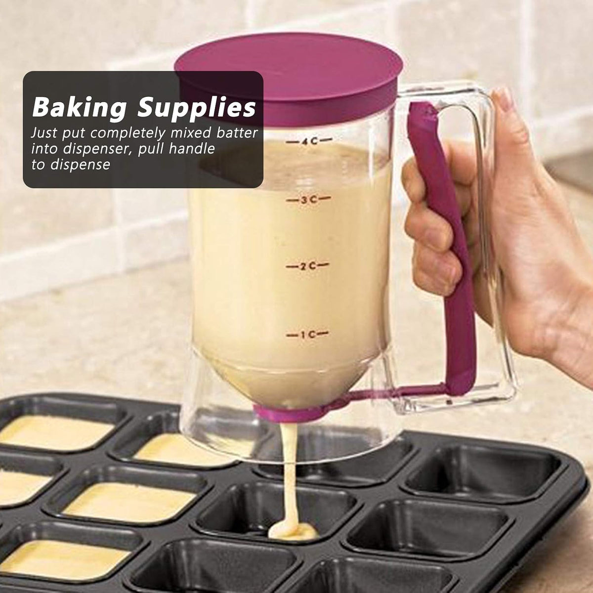 Pancake Batter Dispenser, 900ml Batter Separator Cupcakes Pancakes Cookie Cake Waffles Batter Dispenser Cookie Separator Batter Cream Speratator Cup for Pancakes, Waffles