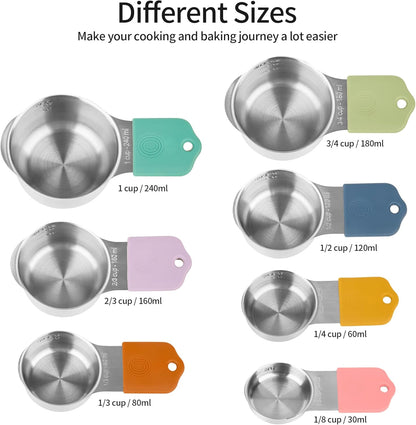 Measuring Cups and Spoons Set 16, Metric & US Stainless Steel Magnetic Measuring Cups and Spoons Set for Baking & Kitchen, Dry & Liquid Metal Measure Cups & Spoons with Leveler