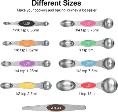 Measuring Cups and Spoons Set 16, Metric & US Stainless Steel Magnetic Measuring Cups and Spoons Set for Baking & Kitchen, Dry & Liquid Metal Measure Cups & Spoons with Leveler