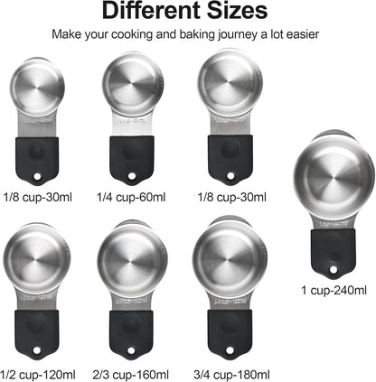 Measuring Cups and Spoons Set 16, Metric & US Stainless Steel Magnetic Measuring Cups and Spoons Set for Baking & Kitchen, Dry & Liquid Metal Measure Cups & Spoons with Leveler