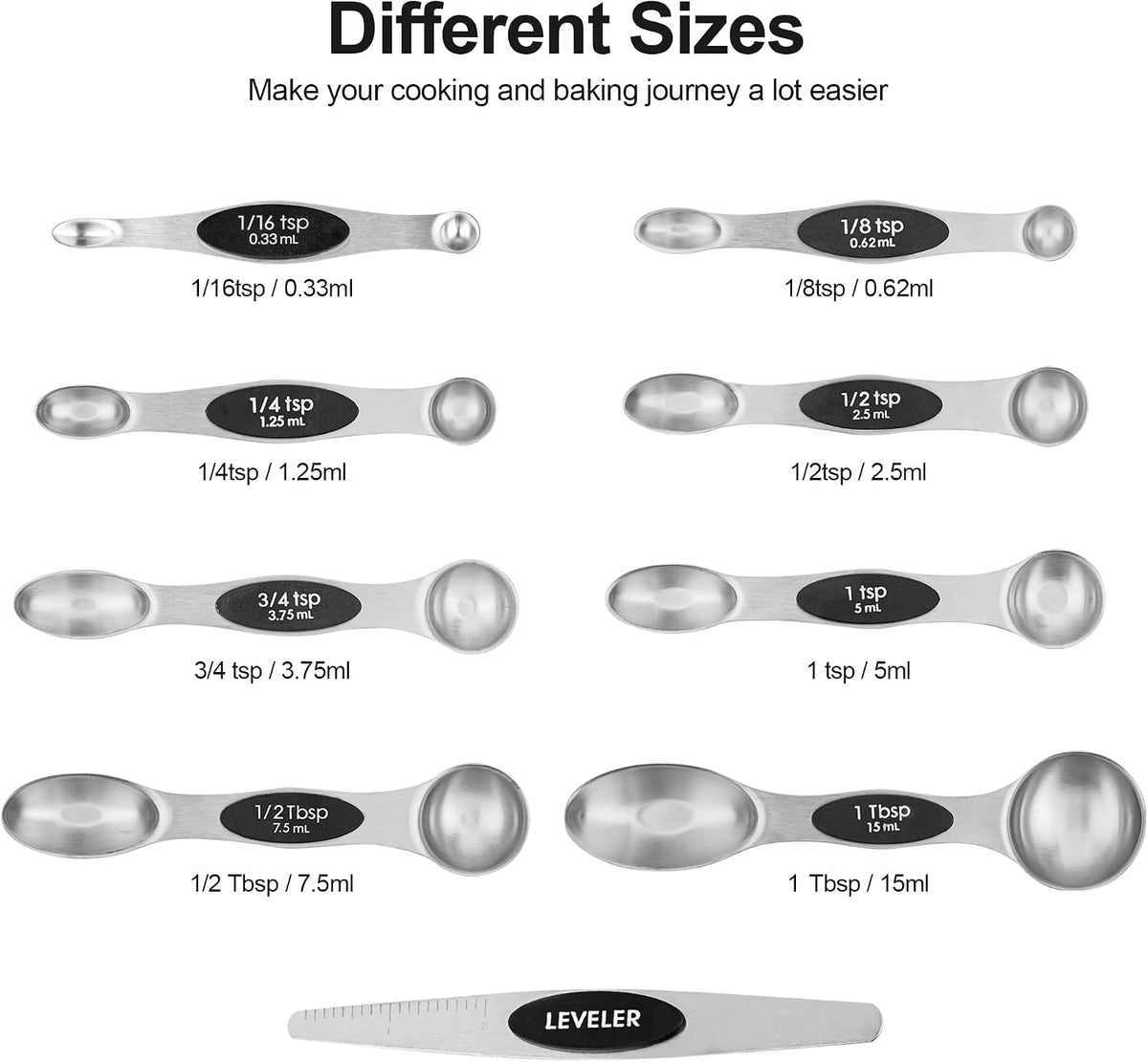 Measuring Cups and Spoons Set 16, Metric & US Stainless Steel Magnetic Measuring Cups and Spoons Set for Baking & Kitchen, Dry & Liquid Metal Measure Cups & Spoons with Leveler