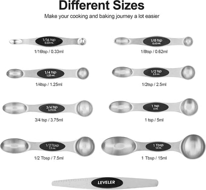 Measuring Cups and Spoons Set 16, Metric & US Stainless Steel Magnetic Measuring Cups and Spoons Set for Baking & Kitchen, Dry & Liquid Metal Measure Cups & Spoons with Leveler