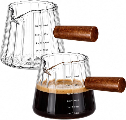 2 Pcs Espresso Shot Glass with Handle, 6 oz/180 ml Espresso Cup with Single V-shaped Mouth, Measuring Cup for Milk Tea Coffee Bar Accessories (Clear)