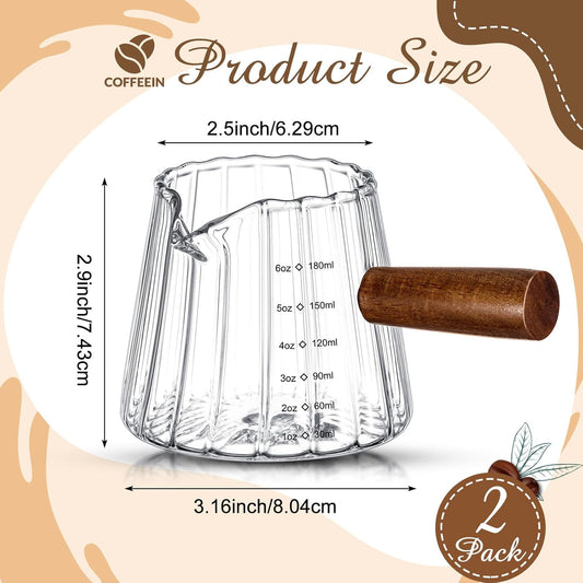 2 Pcs Espresso Shot Glass with Handle, 6 oz/180 ml Espresso Cup with Single V-shaped Mouth, Measuring Cup for Milk Tea Coffee Bar Accessories (Clear)