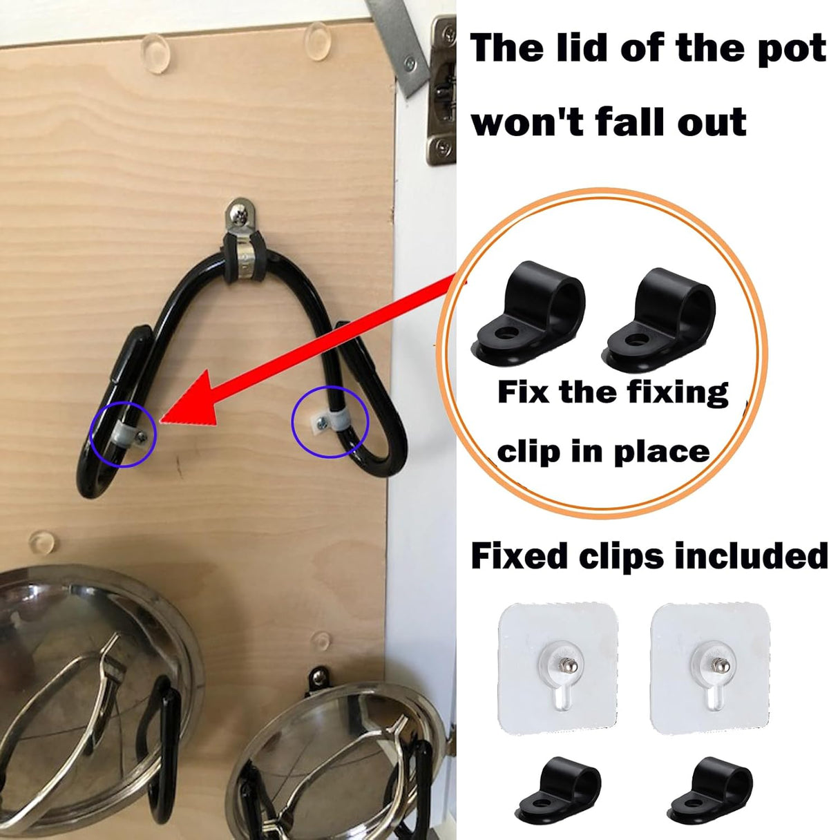 2 Pack Pot Lid Organizer Rack, Black Pot Lids Holder for Cabinet Door/Wall, No Drilling Adhesive Wall/Door Mounted Rustproof Pot and Pan Cover for Kitchen Storage, Pot lid no falls off.