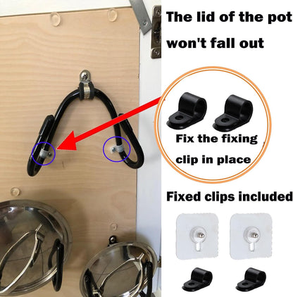 2 Pack Pot Lid Organizer Rack, Black Pot Lids Holder for Cabinet Door/Wall, No Drilling Adhesive Wall/Door Mounted Rustproof Pot and Pan Cover for Kitchen Storage, Pot lid no falls off.