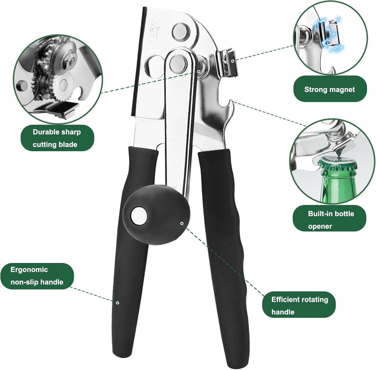 Commercial Can Opener, Heavy Duty Can Opener Manual with Magnet