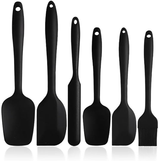 6-Piece Silicone Spatula Set | One-Piece Seamless | Heat-Resistant | Nonstick Safe (Black)